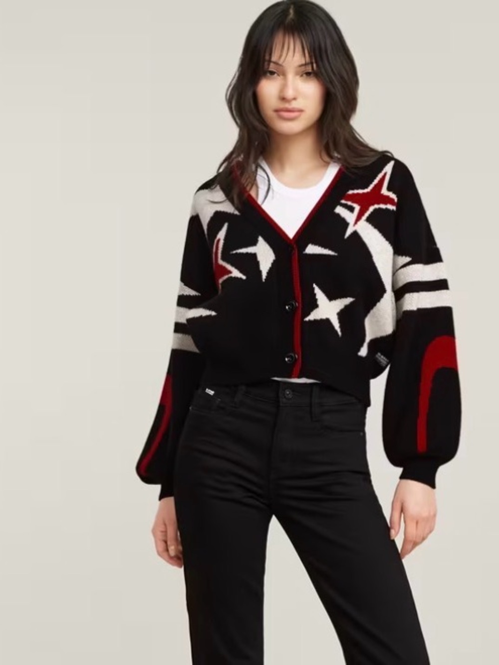 NWT G-Star Women’s Red Loose Knit Sweater Cardigan Patriotic Oversized- Size L